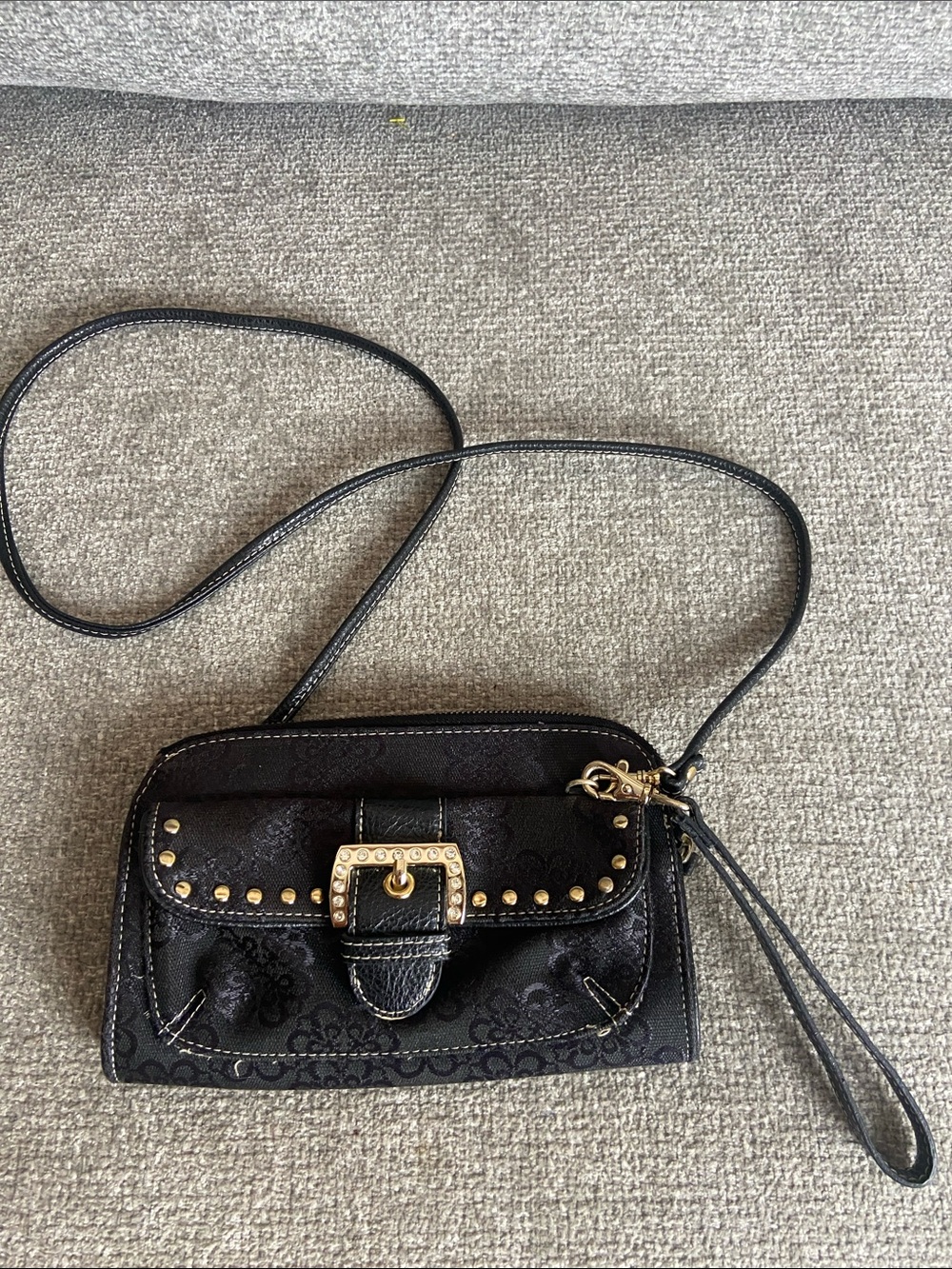 Kathy Van Zeeland Black Crossbody Wristlet with Gold Hardware